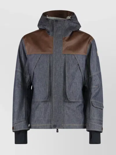 MONCLER DENIM SKI JACKET WITH HOOD AND POCKETS