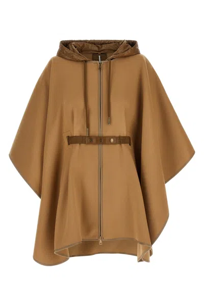 Moncler Detachable Hooded Cape In Brown