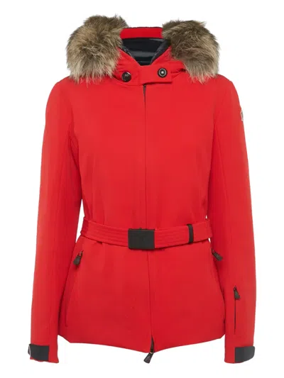 Pre-owned Moncler Detachable-trim Belted Jacket In Red