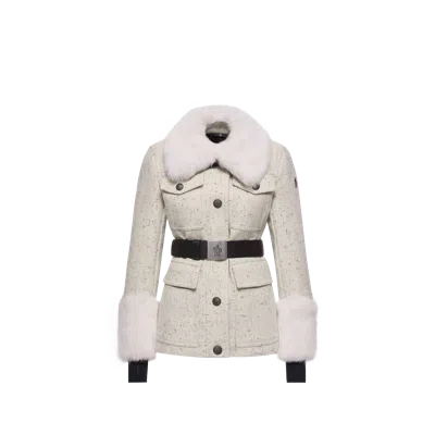 Moncler Devez Wool & Shearling-trimmed Down Field Jacket, Women, White, Size: 2