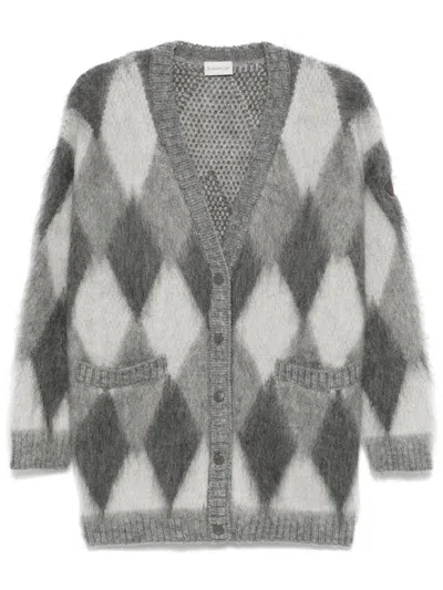 Moncler Mohair Blend Cardigan In Grey