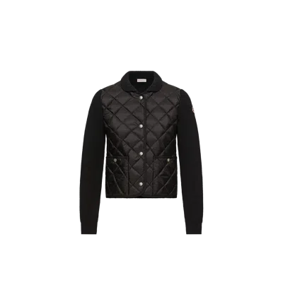 Moncler Diamond Quilted Padded Wool Cardigan, Women, Black, Size: M