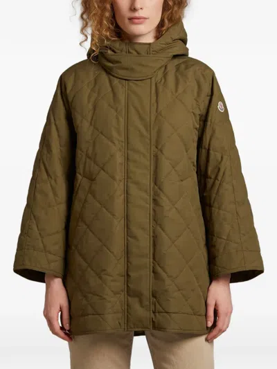 Moncler Diamond-quilted Puffer Cape In Green