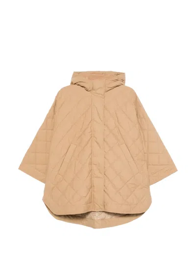 Moncler Diamond-quilted Hooded Cape In Nude