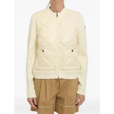 Moncler Miscellaneous Quilted Knit Cardigan In Neutral