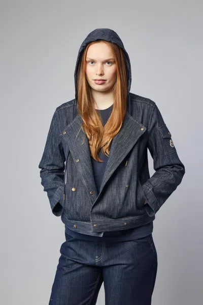 Moncler Diervilla Hooded Double-breasted Denim Jacket In Blue