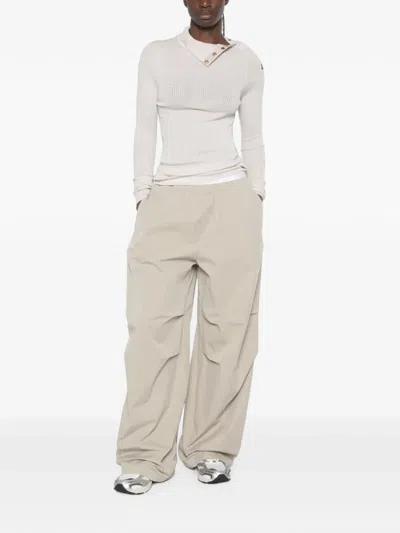 Moncler Dolcevita Button-detail Ribbed-knit Sweater In Neutral