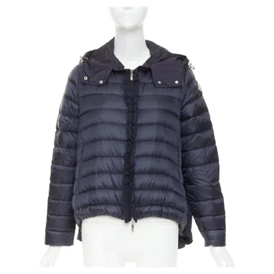 Pre-owned Moncler Dorothee Guibbotto Navy Nylon Ruffle Trim Hooded Jacket Sz2 M In Blue