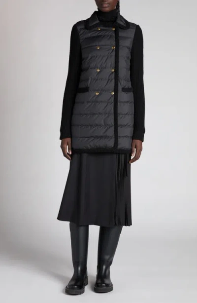 Moncler Double Breasted Knit & Quilted Down Longline Cardigan In Black