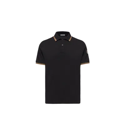 Moncler Polo En Piqué De Coton À Col Double, Homme, Noir, Taille: Xs In Black