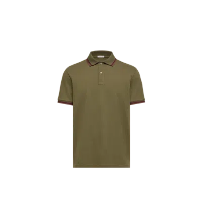 Moncler Polo En Piqué De Coton À Col Double, Homme, Vert, Taille: Xxl In Green