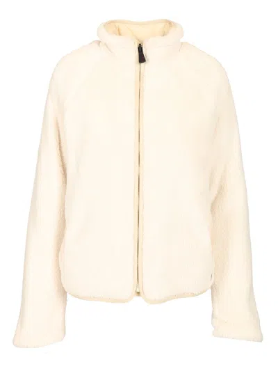 Moncler Double-faced Teddy Effect Jacket Knitwear White In Brown