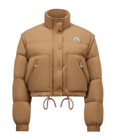 Moncler Selle Convertible Puffer Jacket In Brown