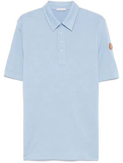 Moncler Double Leather-logo Polo Shirt In Blue