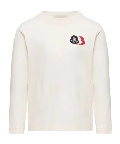 Moncler Double Logo Long Sleeve Cotton T-shirt In White