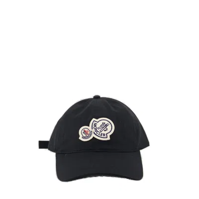 Moncler Double Logo Patch Baseball Hat In Black