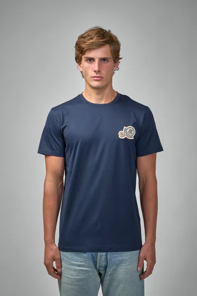 Moncler Double Logo Patch Cotton T-shirt In Blue