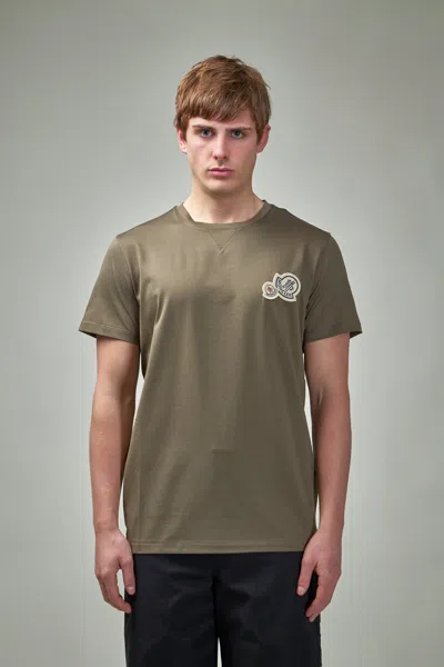 Moncler Double Logo Patch Cotton T-shirt In Brown