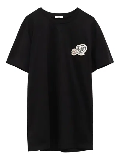 Moncler Double Logo Patch Cotton T-shirt Clothing In Black