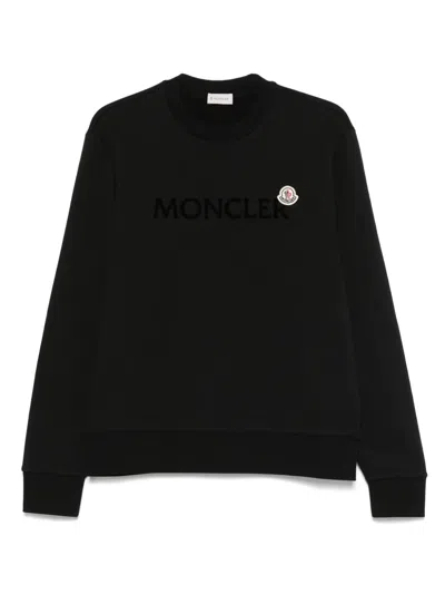 Moncler Logo Patch Cotton Sweatshirt In Black