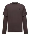 Moncler Double Sleeve Cotton T-shirt In Brown
