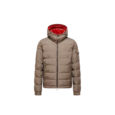 Moncler Jonage Reversible Hooded Short Down Jacket In Brown