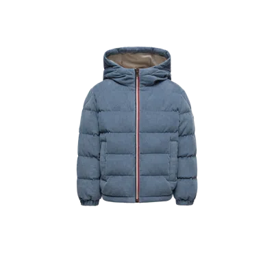 Moncler Kids' Doudoune À Capuche En Velours Côtelé Puki In Blue