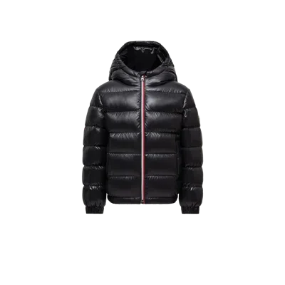 MONCLER NEW AUBERT HOODED DOWN JACKET, BOY, BLACK, SIZE: 4Y