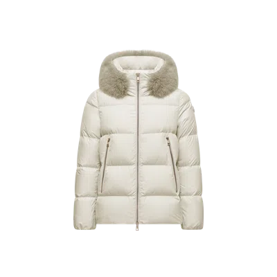 Moncler Laichefur Shearling-trimmed Short Down Jacket, Women, White, Size: 5 In Pink