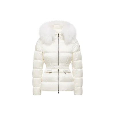 Moncler Boed Hooded Shearling-trimmed Short Down Jacket White