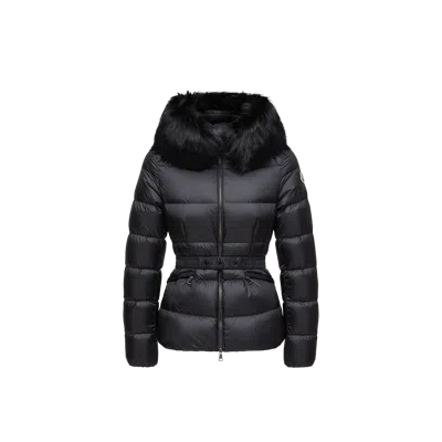Moncler Boed Hooded Shearling-trimmed Short Down Jacket Black