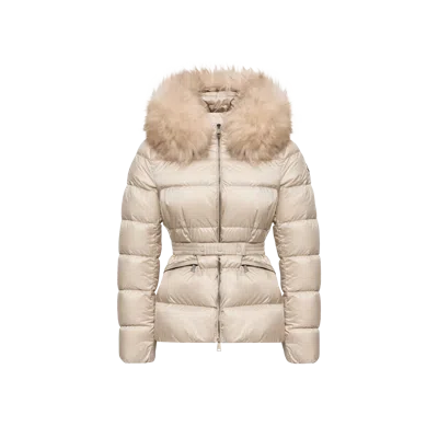 Moncler Doudoune Courte À Capuche Bordée De Shearling Boed, Femme, Beige, Taille: 5 In Sand