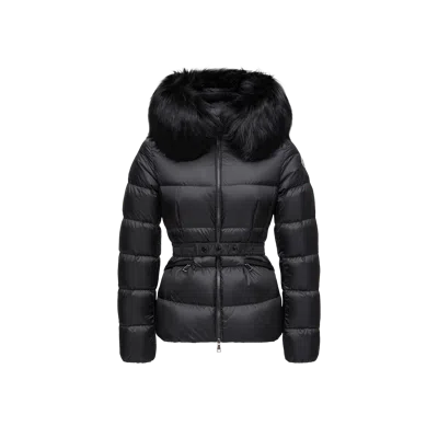 Moncler Boed Hooded Shearling-trimmed Short Down Jacket, Women, Black, Size: 2