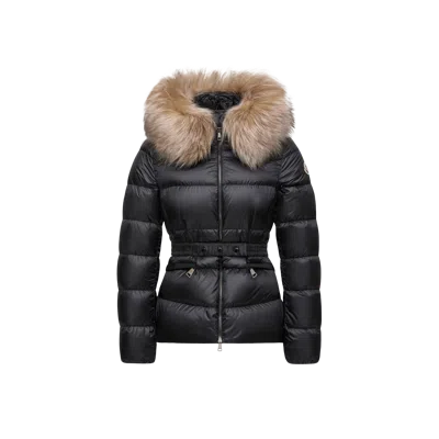 Moncler Boed Hooded Shearling-trimmed Short Down Jacket, Women, Black, Size: 4