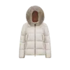 Moncler Laichefur Hooded Shearling-trimmed Short Down Jacket White