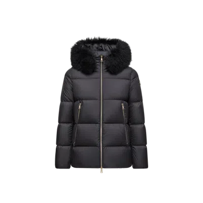 MONCLER DOUDOUNE COURTE À CAPUCHE BORDÉE DE SHEARLING LAICHEFUR