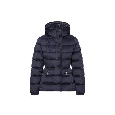Moncler Barante Quilted Velour Hooded Down Jacket In Blue