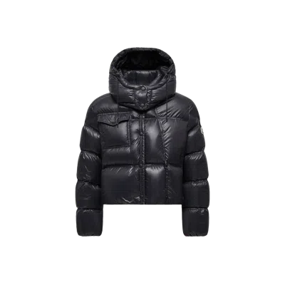 MONCLER EREA SQUARE-QUILTED HOODED SHORT DOWN JACKET, WOMEN, BLACK, SIZE: 3