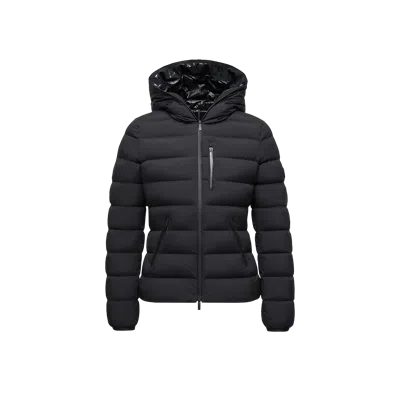 Moncler Herbe Stretch Nylon Hooded Puffer Jacket In Black