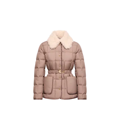 Moncler Cygnes Belted Short Down Jacket, Women, Brown, Size: 4