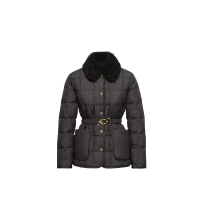 Moncler Cygnes Belted Short Down Jacket, Women, Black, Size: 5
