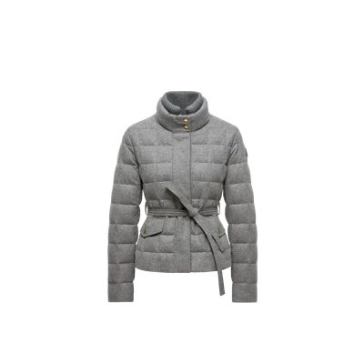 Moncler Bussettes Belted Cropped Down Jacket In Gray