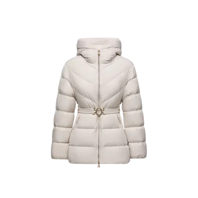 Moncler Brosse Diagonal-quilted Hooded Short Down Jacket White