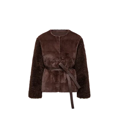 MONCLER JOUILLAT TEDDY SHORT DOWN JACKET, WOMEN, BROWN, SIZE: 3