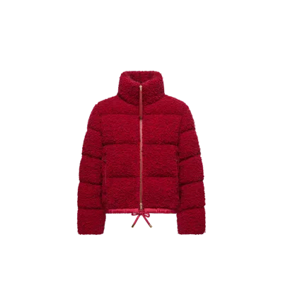 Moncler Trascendance Tweed Short Down Jacket In Burgundy