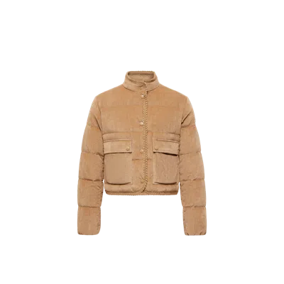 MONCLER ESSARTS BRAIDED TRIM CORDUROY SHORT DOWN JACKET, WOMEN, BEIGE, SIZE: 1
