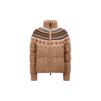 Moncler Wool, Mohair & Alpaca Short Down Jacket Multicolor In Beige