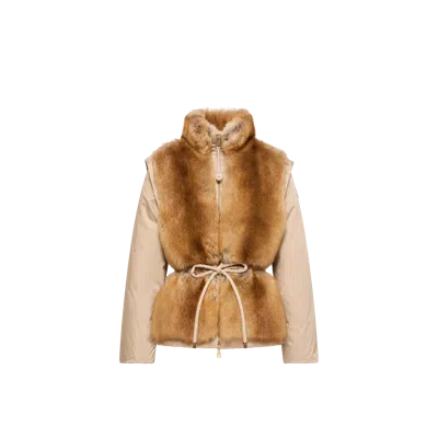Moncler Blaireau 2 In 1 Down Jacket High Collar In Brown