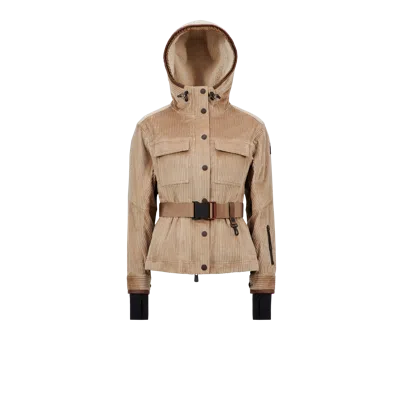 Moncler Hague Technical Corduroy Down Jacket Beige In Nude
