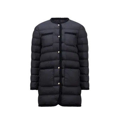 Moncler Gencaylong Braided Trim Long Down Jacket Blue